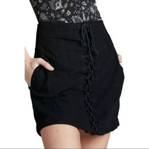 Free People Walk My Way Linen/Cotton Faded Black Lace Up Mini Skirt
